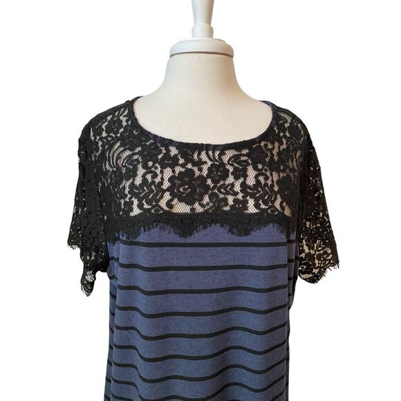 Roz & Ali NWOT Women's 2X Whimsigoth Stripe Sheer Lace Short Sleeve Top Boho - Picture 4 of 7